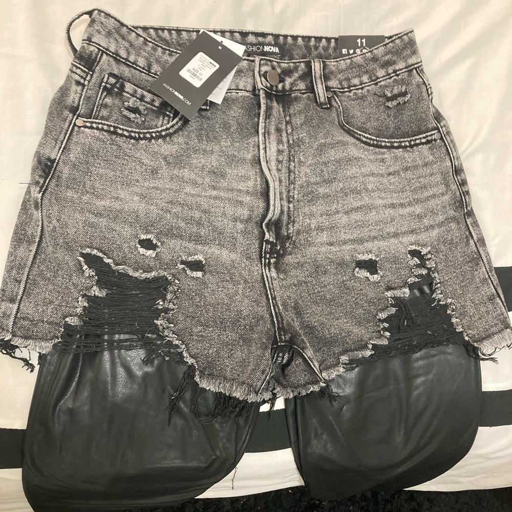 FASHIONNOVA leather layered Jeans